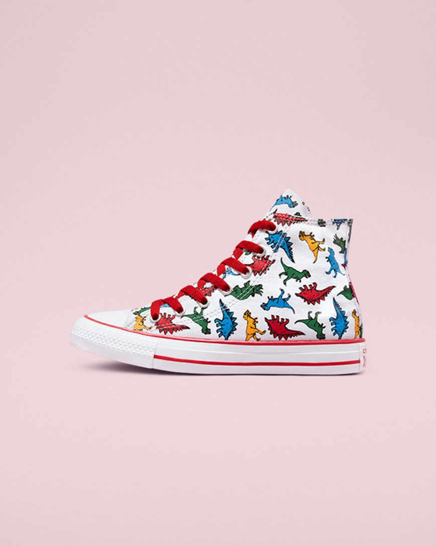 Chlapecké Boty Vysoké Converse Chuck Taylor All Star Dinosaurs Bílé Červené Blankyt | CZ OCXY10